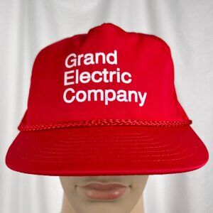 Vintage 90s Grand Electric Company Adult OS Red Retro Rope Snapback Hat Cap